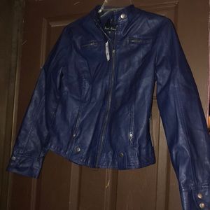 Royal Blue Leather Jacket with Zipper